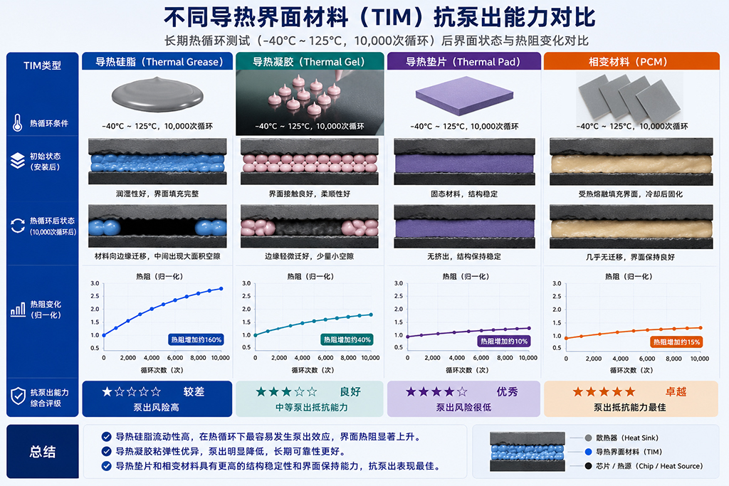不同导热材料抗泵出能力对比