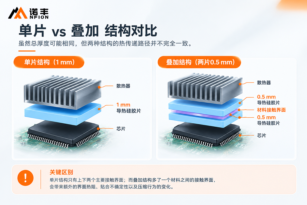 单片导热硅胶片与双层叠加结构对比